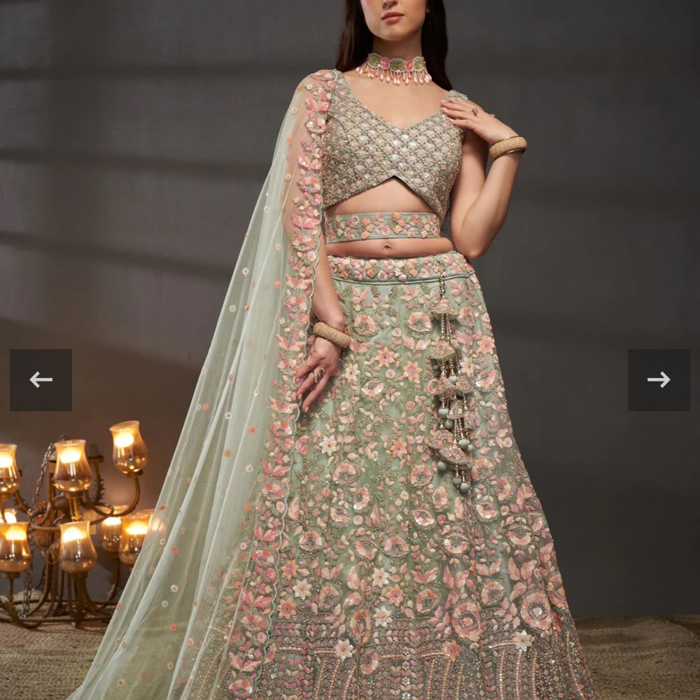 Elegant Embroidered Lengal in Cream and Pink